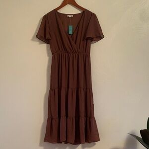 Elegant Brown V-Neck Dress